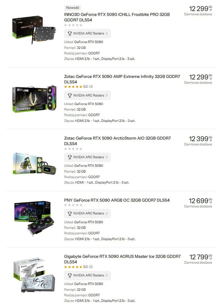 Ceny kart graficznych GeForce RTX 5090 w sklepie x-kom