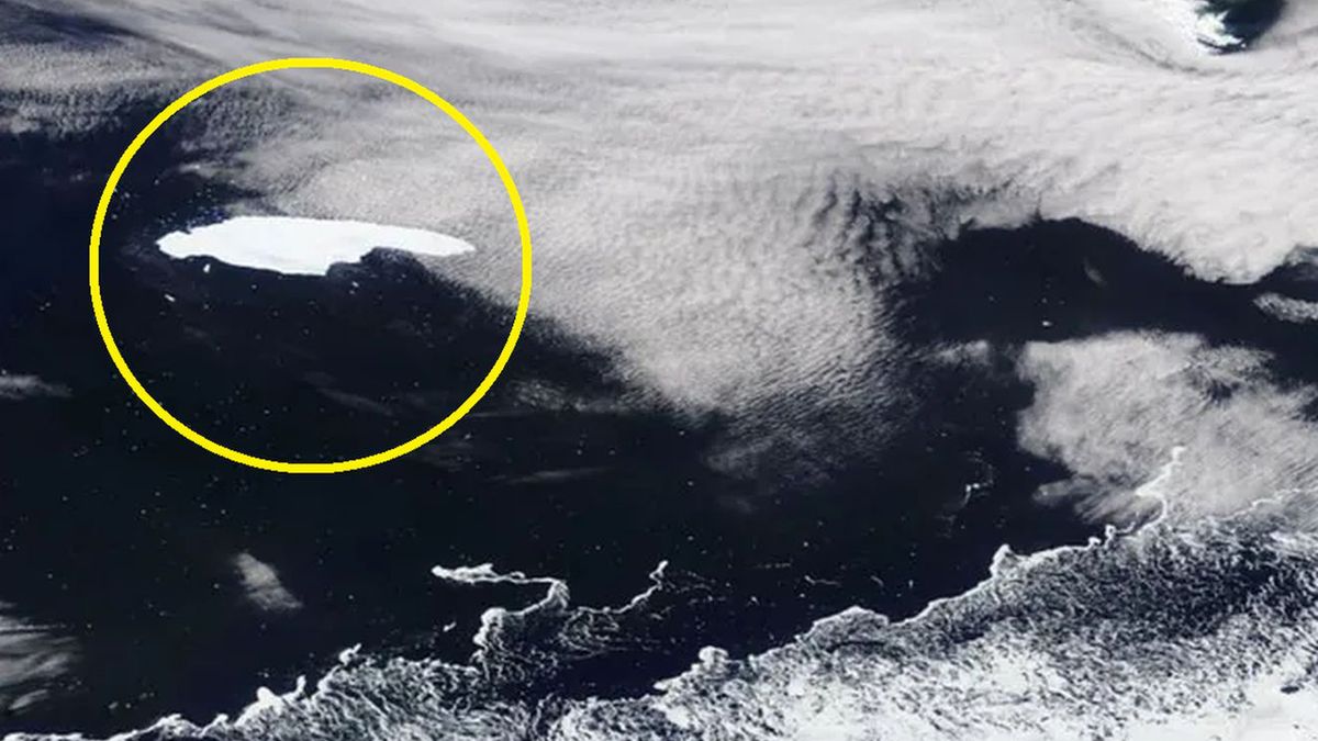 Góra, która zagraża pingwinom i fokom to ten najbielszy punkt na zdjęciu.