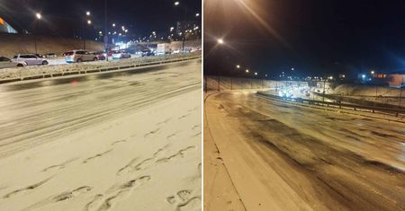 Paraliż drogowy w Lublinie przez opady śniegu. Ślisko na ulicach, samochody mają problem z ruszeniem pod wzniesienia