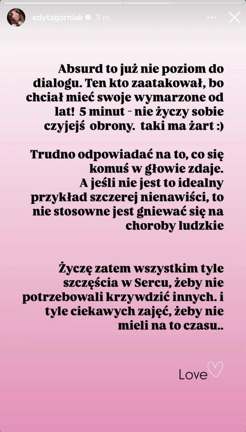 Edyta Górniak odpowiada Bartowi Pniewskiemu