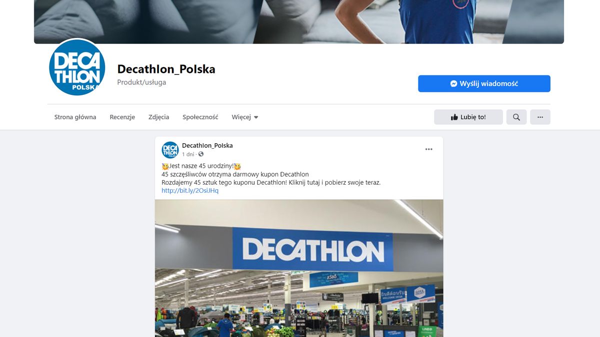 To nie jest oficjalne konto Decathlona na Facebooku, fot. Oskar Ziomek