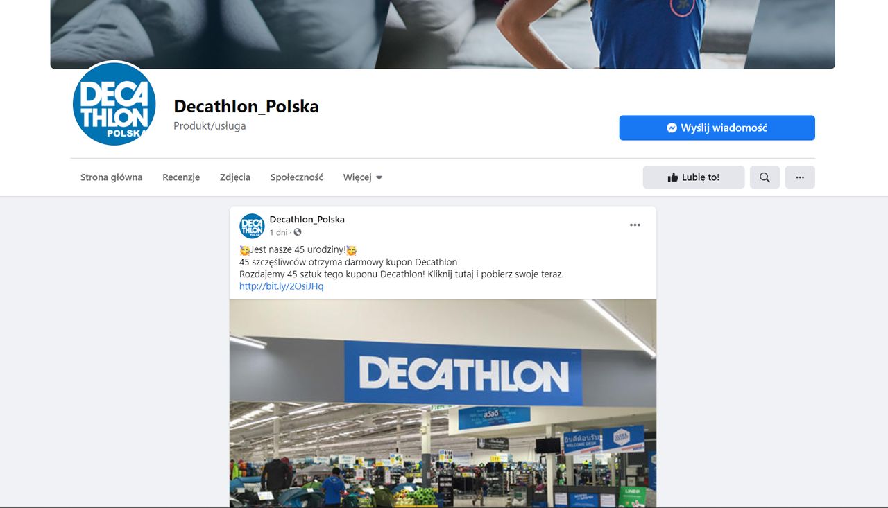 "Fałszywy Decathlon" znów na Facebooku. Nie daj się nabrać na konkurs z okazji urodzin