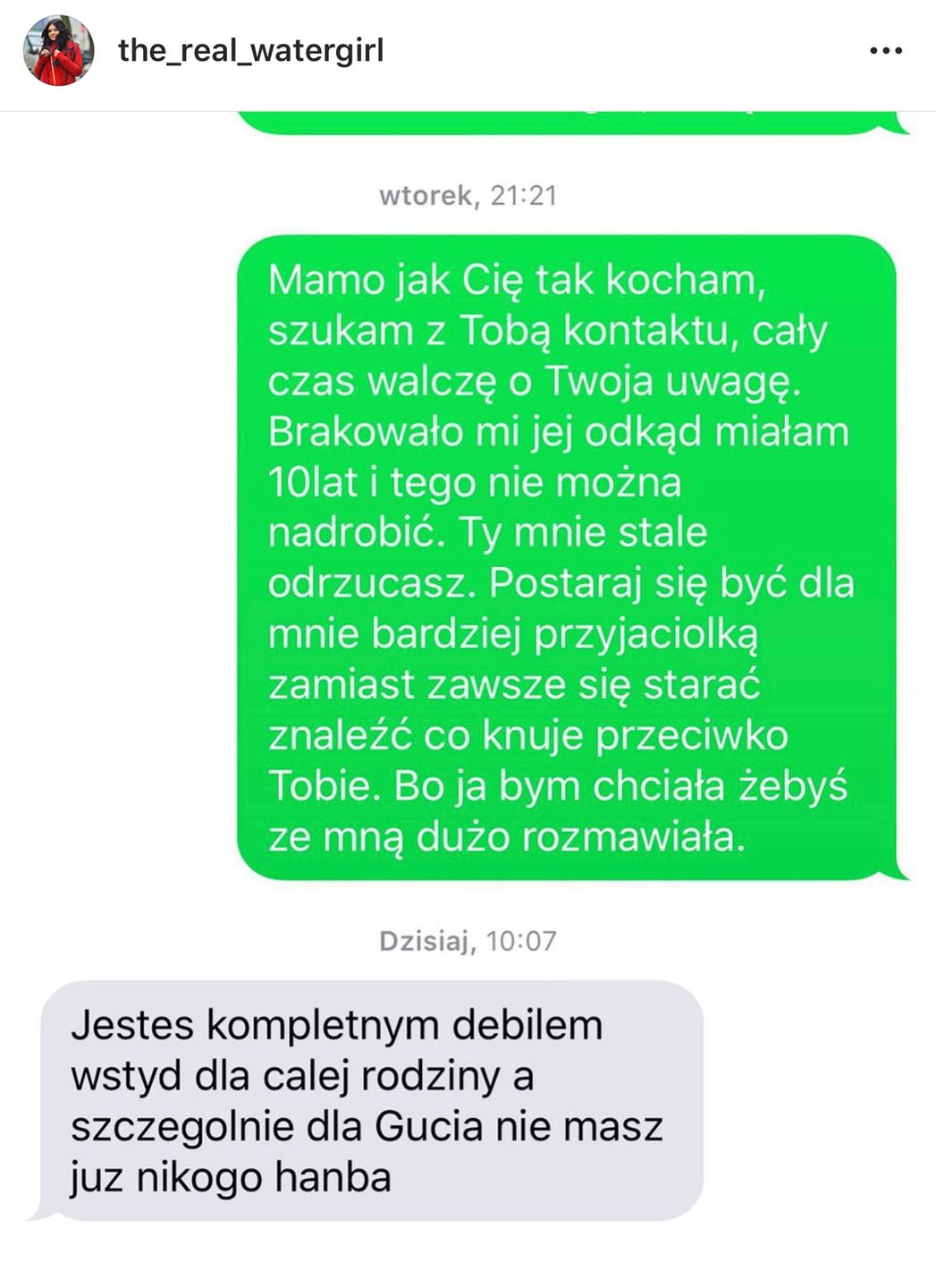 Dominika Zasiewska pokazała rozmowy z matką