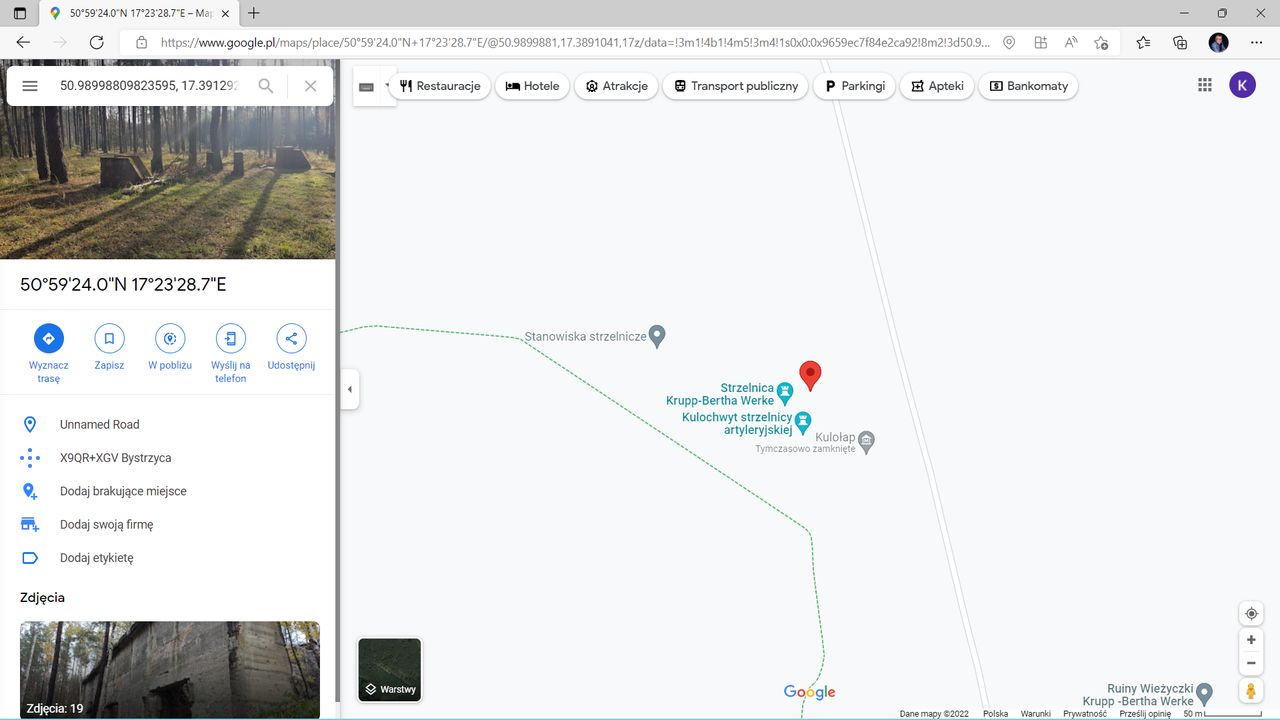 Google Maps: widoczne miejsce po wpisaniu współrzędnych