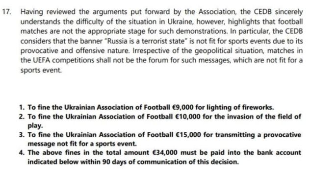 Na zdjęciu: komunikat UEFA