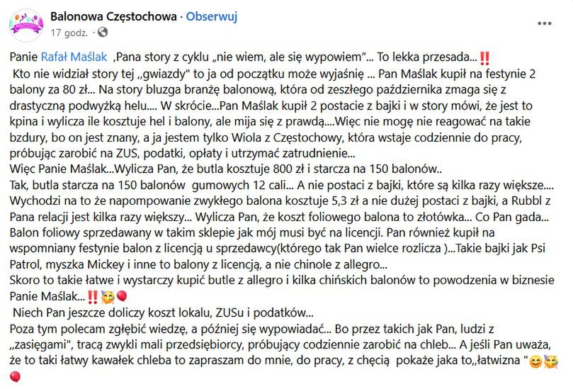 Rafał Maślak idzie na wojnę z branżą balonową