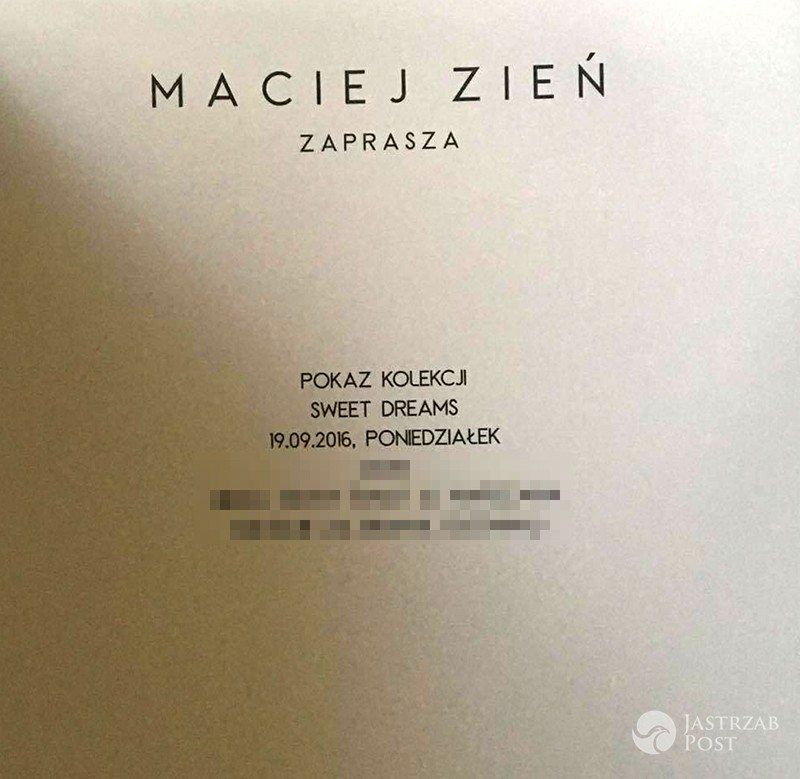 Zaproszenie na pokaz kolekcji Sweet Dreams Macieja Zienia