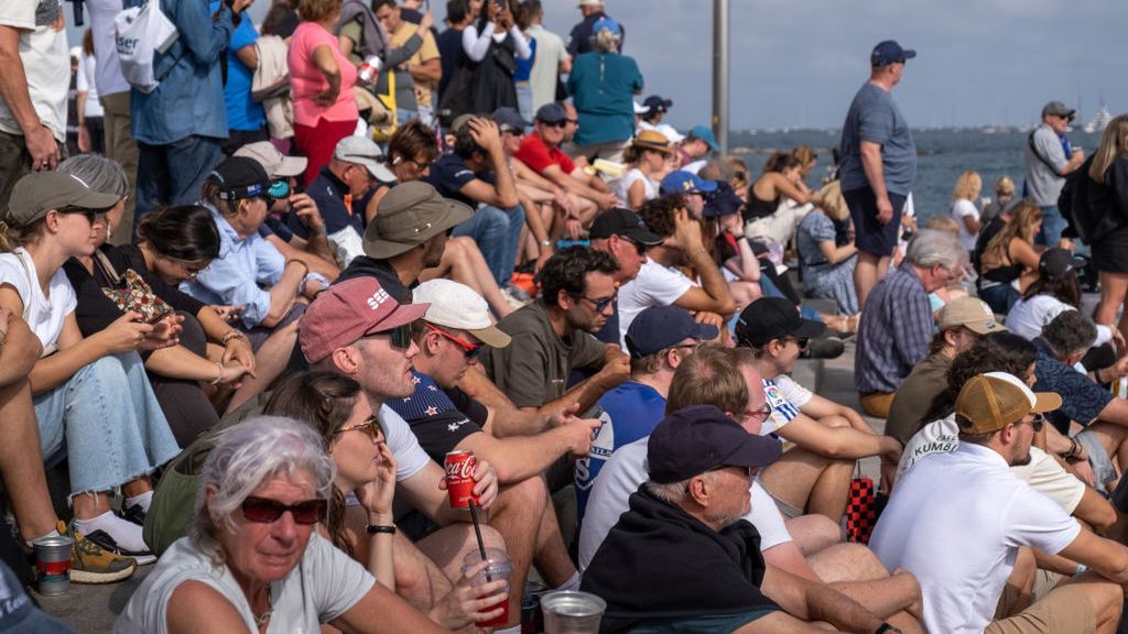 A large group of people follow the sailing races from the
BARCELONA, CATALONIA, SPAIN - 2024/10/13: A large group of people follow the sailing races from the beach. The second day of the America's Cup final took place in Barcelona today. Fans of the two teams that made it to the final, Emirates and Ineos, were able to follow the race from the beaches and bars of Barceloneta. (Photo by Paco Freire/SOPA Images/LightRocket via Getty Images)
SOPA Images
sailing race, crowd, ineos, supporters, louis vuitton, fans, emirates