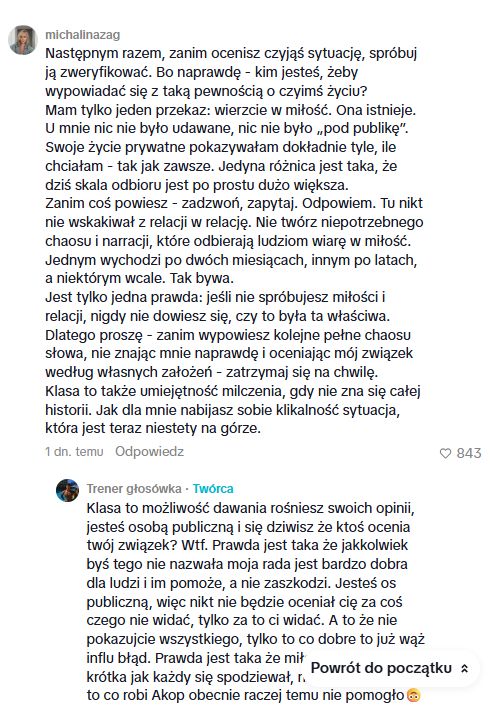 Michalina kłóci się z TikTokerem