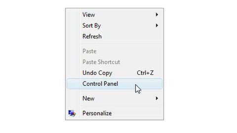Vista - polecenie Panel Sterowania w menu kontekstowym 1