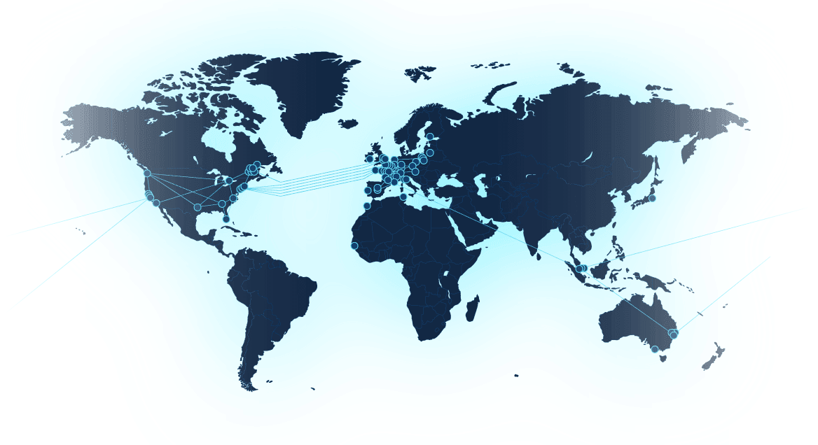 Schemat globalnych połączeń światłowodowych, używanych przez OVH