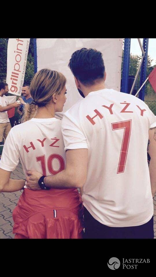 Agnieszka Hyży i Grzegorz Hyży kibicują w meczu Polska-Niemcy na EURO 2016