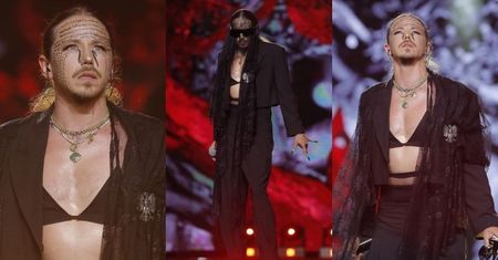 Top of the Top Sopot Festival 2021. Michał Szpak W ŻAŁOBIE I CZARNYM STANIKU śpiewa "Nie pytaj o Polskę" (ZDJĘCIA)