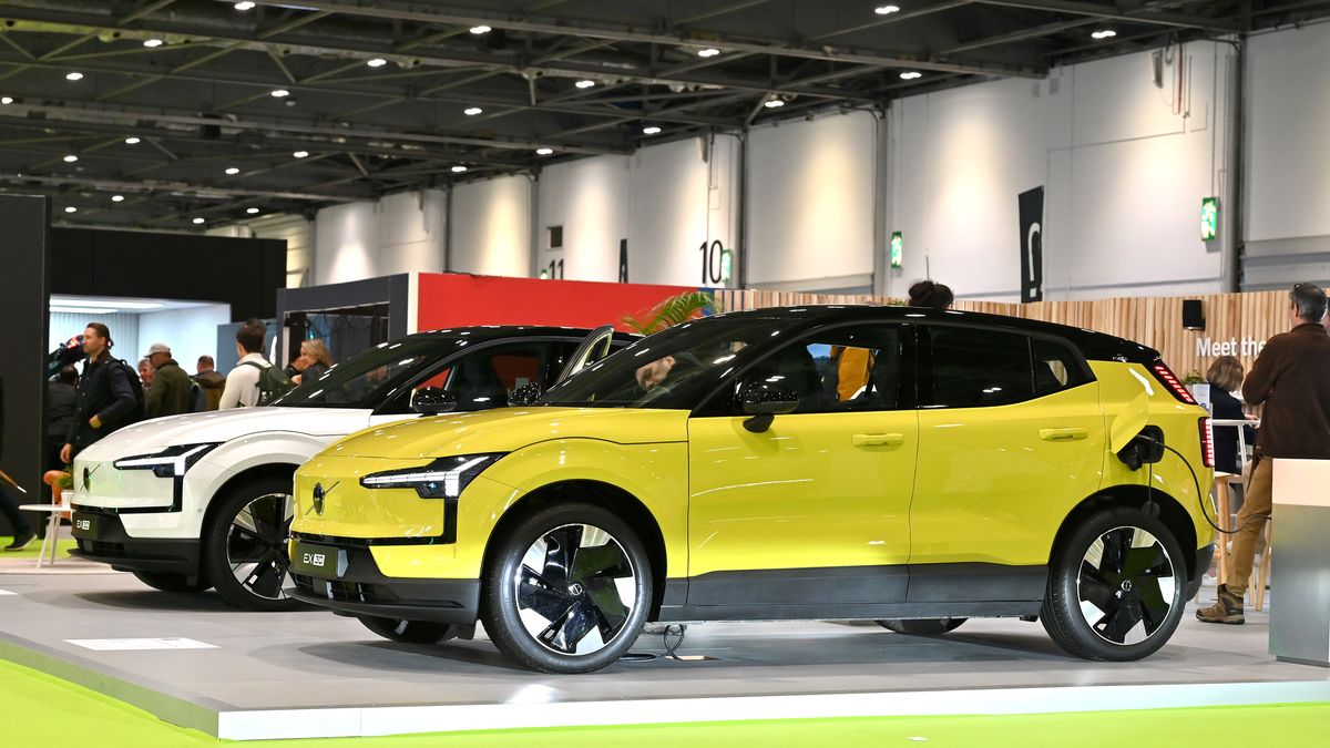 LONDON, ENGLAND - MARCH 28: A Volvo EX30 fully electric EV Car is displayed during the Everything Electric London 2024 at ExCel on March 28, 2024 in London, England. The show, designed to inspire people, includes an array of visitor attractions, dozens of 'live sessions' and an exhibition of hundreds of companies, electric vehicles of all types, and a large selection of home energy options.   (Photo by John Keeble/Getty Images)
