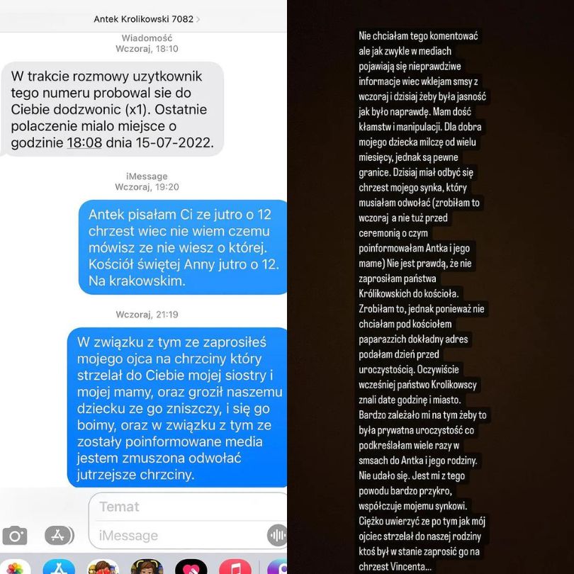 Joanna Opozda pokazała wiadomości wymieniane z Antkiem Królikowskim i jego bratem