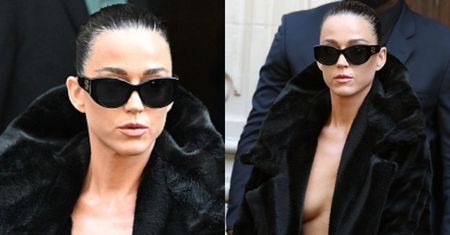 Kary Perry odsłania UMIĘŚNIONY brzuch, zmierzając na pokaz Balenciagi. Piosenkarka pozowała w SAMYM FUTRZE. Kontrowersyjnie? (ZDJĘCIA)