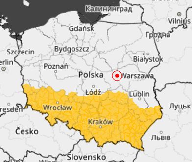 Całe południe Polski na żółto. Uwaga na ostrzeżenia