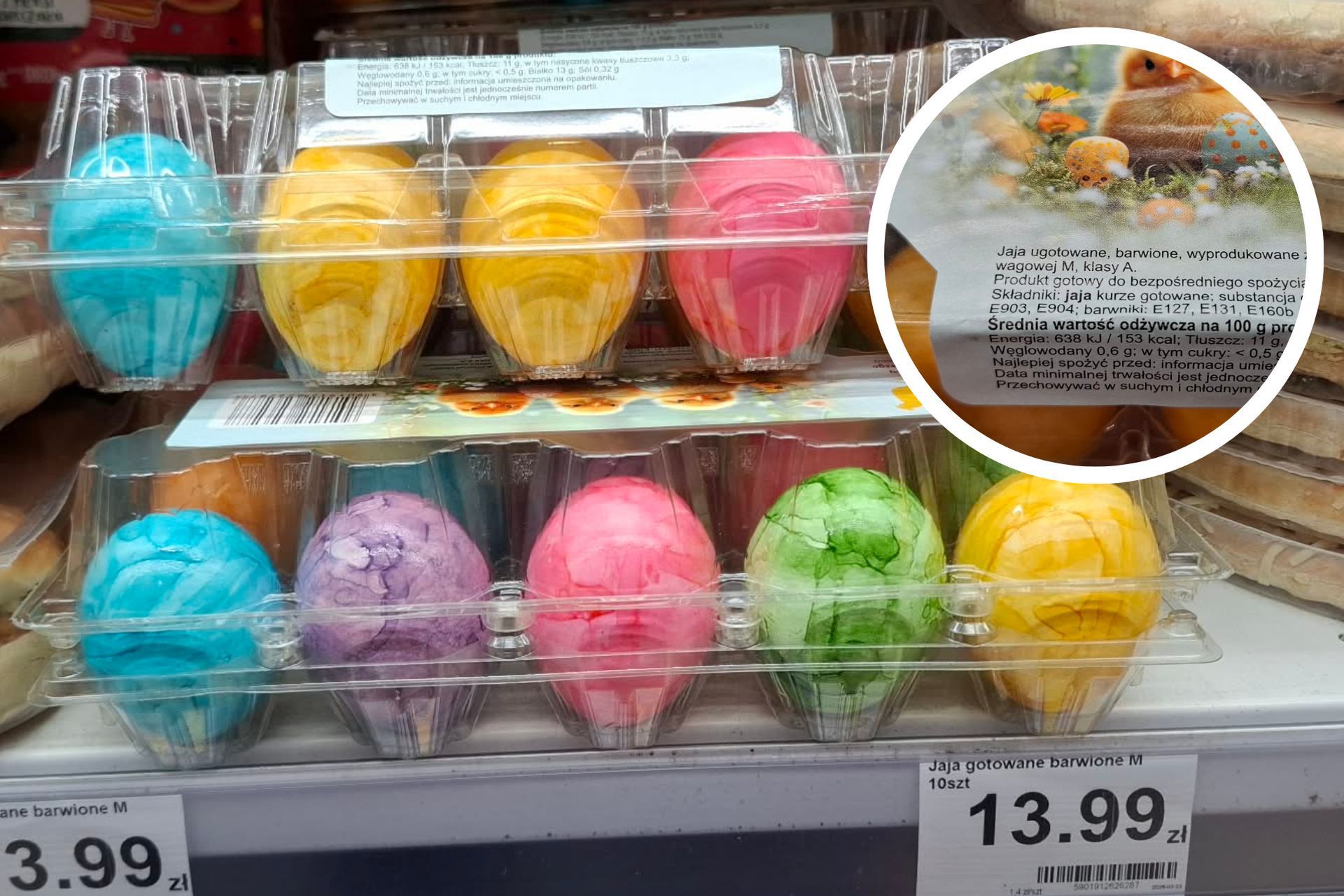 Znalazłam to w lodówce w Dino. Kolorowe jaja z Niemiec zamiast tradycyjnych pisanek