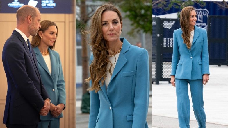 Kate Middleton w BŁĘKITNYM garniturze towarzyszy Williamowi