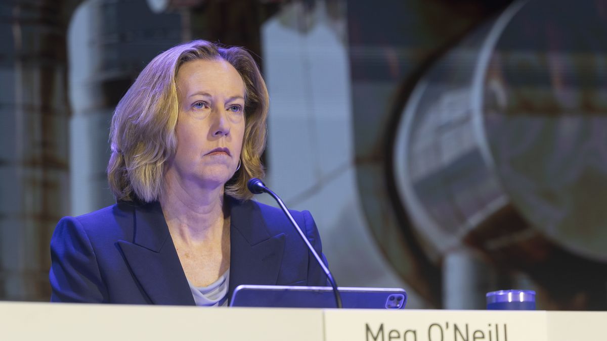 Meg O'Neill, chief executive officer of Woodside Energy Group Ltd., attends the company's annual general meeting in Perth, Australia on Thursday, May 8, 2025. Last week, Woodside Energy made a final investment decision on a $17.5 billion liquefied natural gas export project in the US, cementing the Australian company's position as a top supplier of the super-chilled fuel. Photographer: Matt Jeloneck/Bloomberg via Getty Images