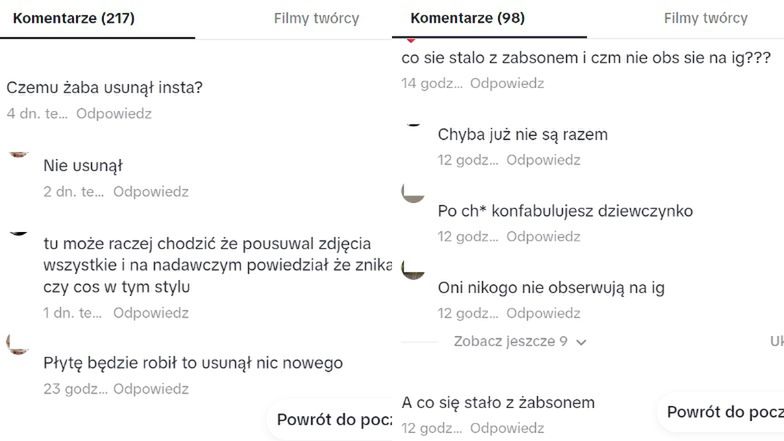 Komentarze pod ostatnimi filmikami Lili 