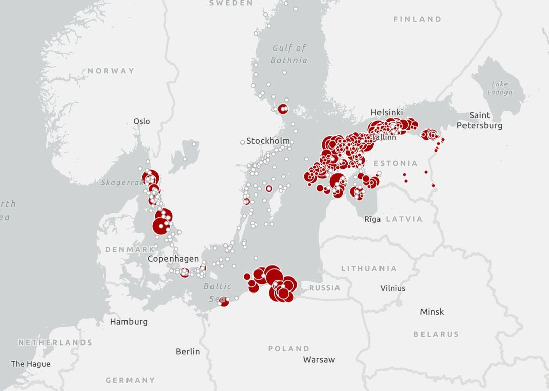Lokalizacja niebezpiecznych wraków statków w Morzu Bałtyckim