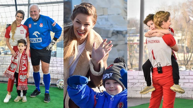 Małgorzata Tomaszewska z synem i ojcem w telewizji