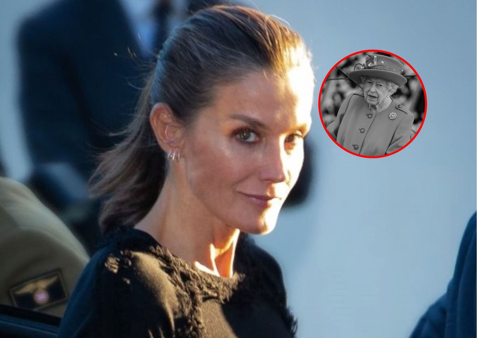 Queen Letizia greets Queen Elizabeth II.  The Spanish monarch retained his course