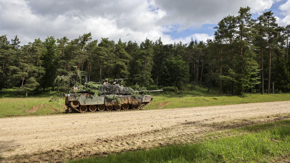 A US Army M1A1 Abrams battle tank during the Combined Resolve 17 multinational training exercise, with participating forces from Belgium, Bosnia, Czech Republic, Estonia, Greece, Italy, Kosovo, Moldova, North Macedonia, Poland and US, at the Hohenfels Training Area in Hohenfels, Germany, on Wednesday, June 8, 2022. Combined Resolve is a multinational exercise conducted at the Joint Multinational Readiness Center, designed to test and certify brigade combat teams, as well as build interoperability with US allies and partners. Photographer: Alex Kraus/Bloomberg via Getty Images