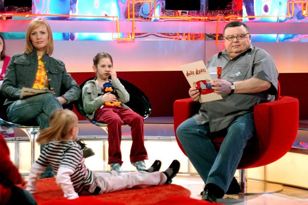 Wojciech Mann na planie programu "Duże dzieci, marzec 2006