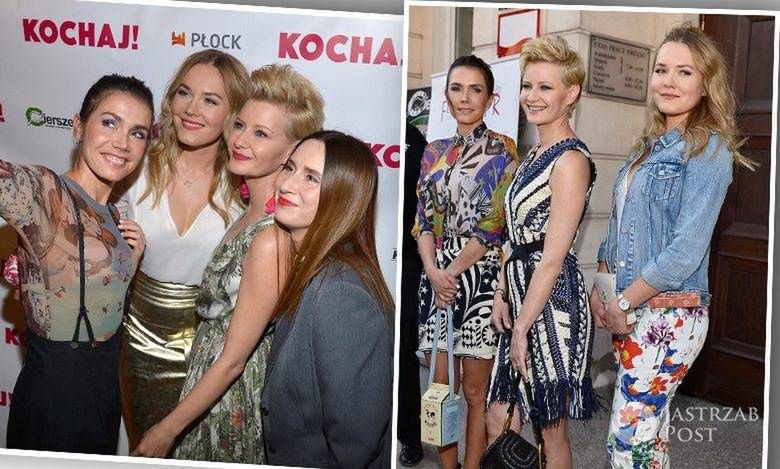 Gwiazdy na prezentacji filmu "Kochaj": Małgorzata Kożuchowska, Magdalena Lamparska i Olga Bołądź. Każda pokazała się w dwóch stylizacjach