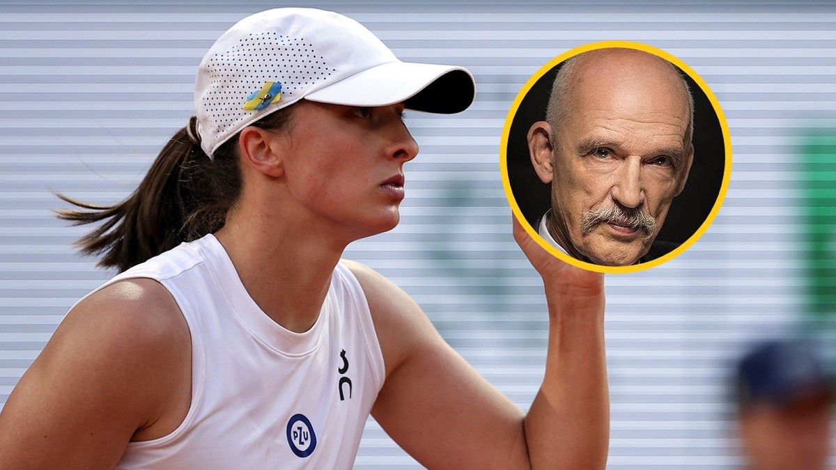 Na zdjęciu: Iga Świątek (w kółku: Janusz Korwin-Mikke