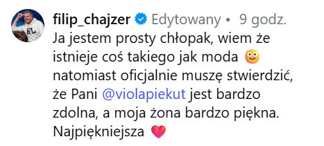 Nowy post Filipa Chajzera