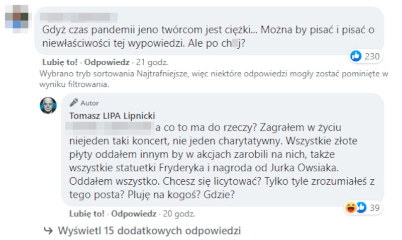 Tomasz "Lipa" Lipnicki obrusza się na fanów i wchodzi z nimi w polemikę