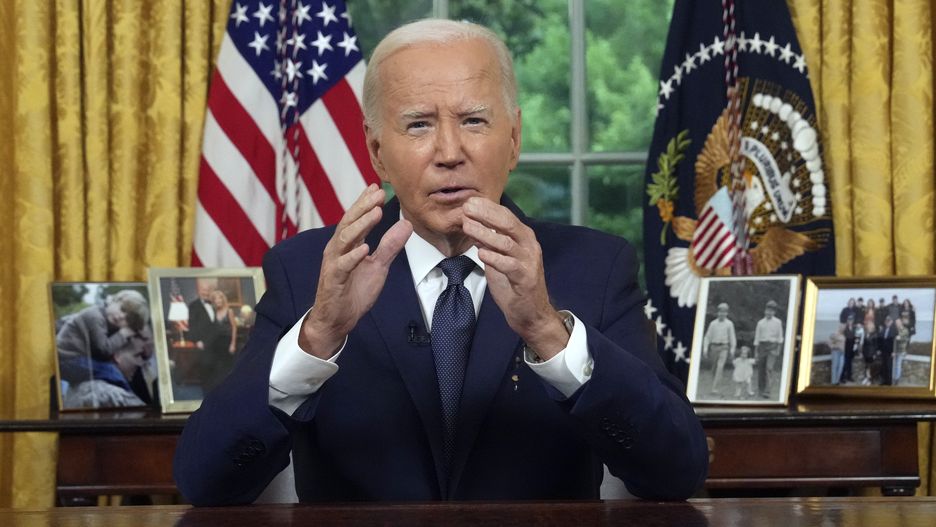 WASHINGTON, DC - JULY 14:  U.S. President Joe Biden delivers a nationally televised address from the Oval Office of the White House on July 14, 2024 in Washington, DC. The president was expected to expound on remarks given at a news conference earlier in the day on yesterday's shooting in Butler, Pennsylvania, in which former U.S. President Donald Trump was injured at a campaign rally.  (Photo by Pool/Getty Images)