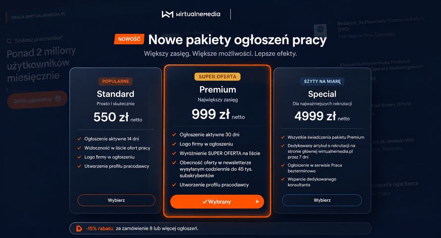 Wirtualnemedia.pl uruchamiają nowy moduł ogłoszeń o pracę