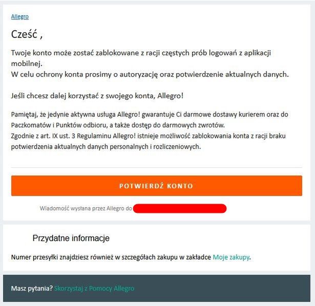 Fałszywy e-mail, który otrzymała nasza czytelniczka