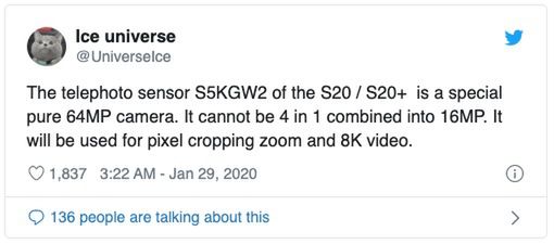 Samsung Galaxy S20 może dostać specjalną matrycę 64 Mpix. Bez łączenia pikseli, ale z nagrywaniem w 8K 2