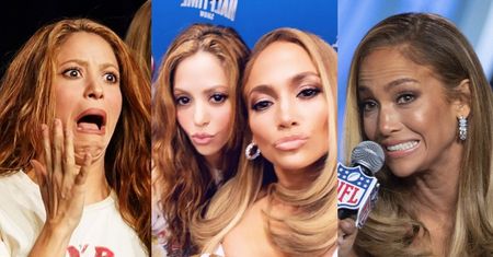 Jennifer Lopez i Shakira stroją miny na konferencji Super Bowl (ZDJĘCIA)