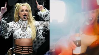 Britney Spears wznosi toast butelką szampana, drwiąc ze swojego zachowania podczas lotu: "ZABAWNE"