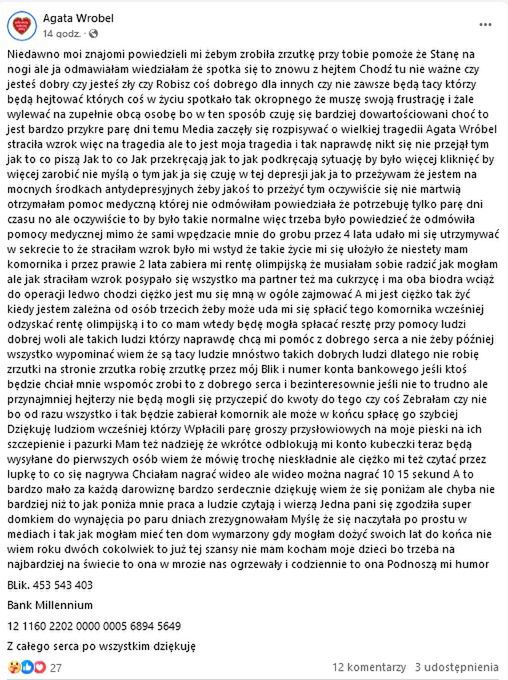 Agata Wróbel odniosła się do medialnych doniesień