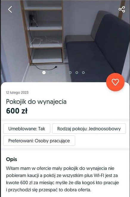 "Pokój" w szafie za 600 zł