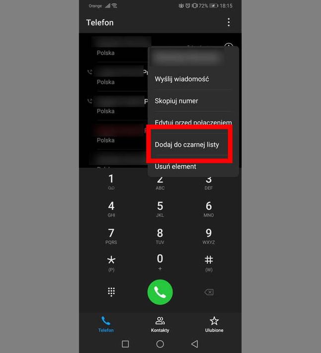 Blokowanie numeru na Huawei