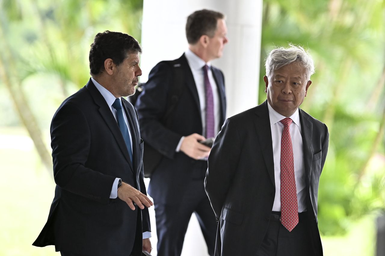 On Monday, March 4, 2024, Brazil's President Luiz Inacio Lula da Silva received Jin Liqun, President of the Asian Infrastructure Investment Bank (AIIB), at the Planalto Palace. Present at the meeting were Finance Minister Fernando Haddad and Dilma Rousseff, president of the BRICS bank. (Photo by Ton Molina/NurPhoto via Getty Images)