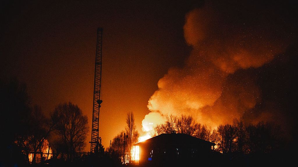 Shahed drones of Russian Army strike Dnipro
DNIPRO, UKRAINE - MARCH 29: Smoke rises following a Russian strike with Shahed drones, which targeted civilian areas, including the Bartolomeo restaurant and hotel in the city center in Dnipro, Ukraine on March 29, 2025.. More than 20 explosions were reported, damaging multiple residential buildings and dozens of private houses. As of midnight, at least 15 people were wounded, and 4 were killed. (Photo by Arsen Dzodzaiev/Anadolu via Getty Images)
Anadolu
russian ukrainian war, russia ukraine war, airstrike, hit, residential, strike, fire, built, attack, building