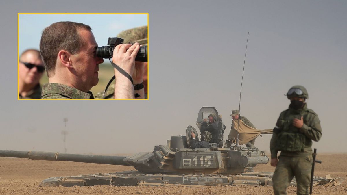 Miedwiediew patrzył do lornetki z zamkniętym obiektywem 