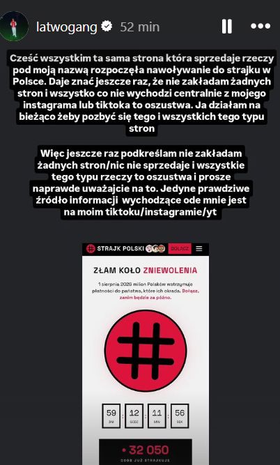 Łatwogang ostrzega przed oszustami.