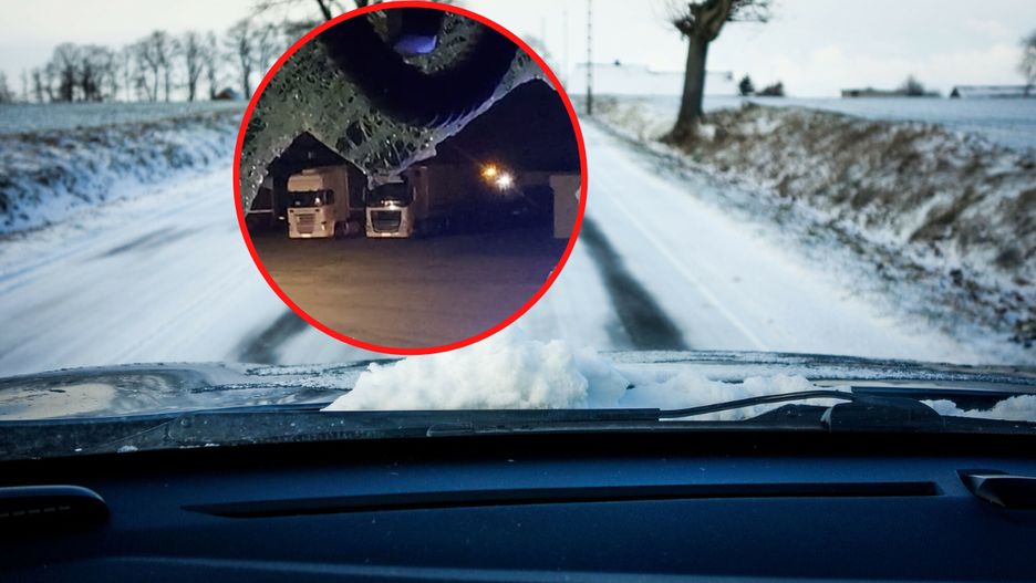 Szyba rozbita przez lód.