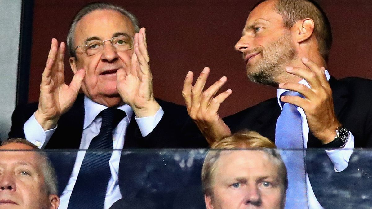 Florentino Perez (z lewej) i prezydent UEFA Aleksander Ceferin