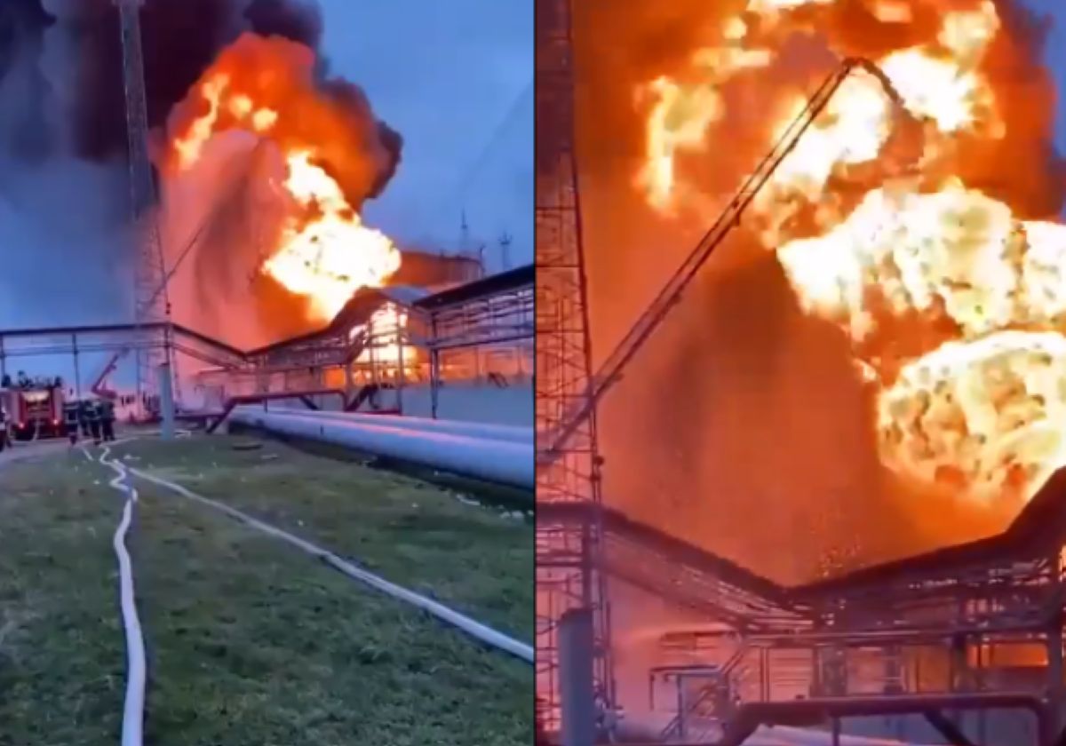 Ukrainian drone strike ignites massive oil depot fire in Russia